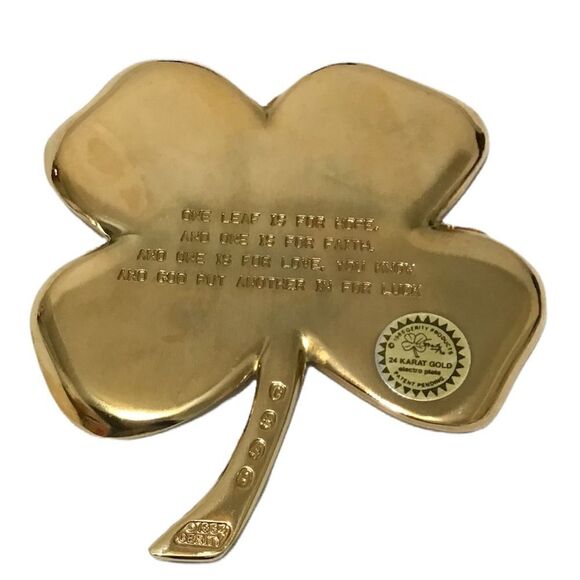 Gerity Four Leaf Clover Paperweight 24K Gold Plate Signed Vintage - Picture 2 of 7